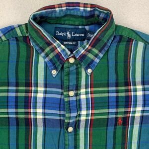 Vintage Ralph Lauren Flannel Shirt Mens Medium Green/Blue Plaid Long Sleeve 90s‎